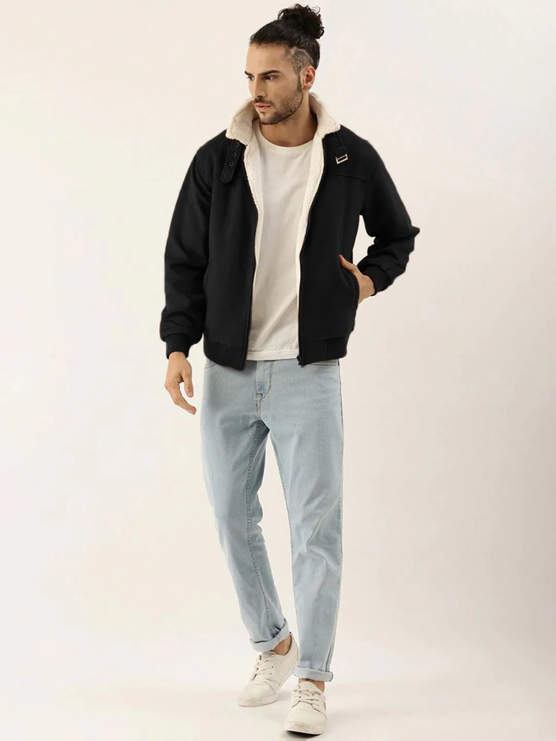 Campus Sutra Men Spread Collar Solid Casual Bomber Jacket - Image 4