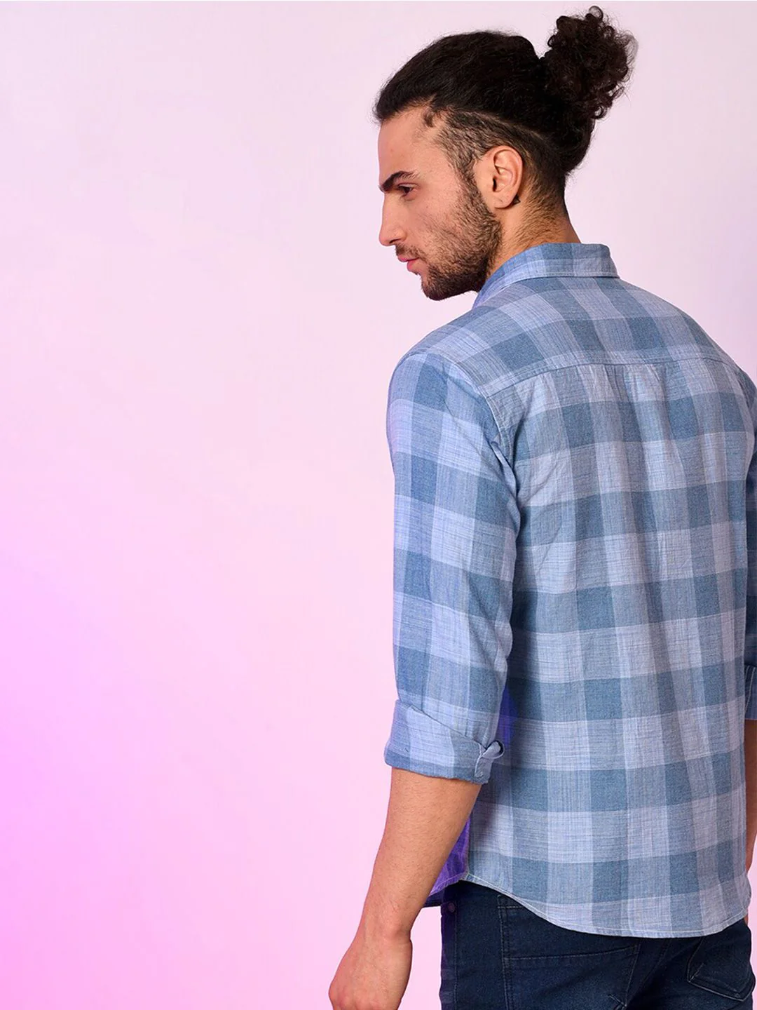 Campus Sutra Spread Collar Classic Checked Cotton Casual Shirt - Image 3