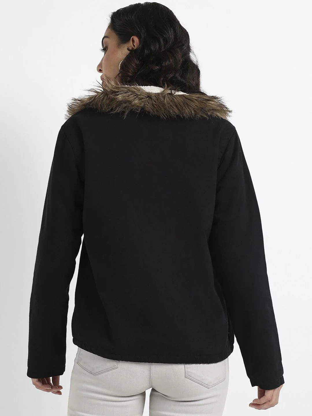 Campus Sutra Windcheater Hooded Parka Jacket With Faux Fur Trim - Image 5