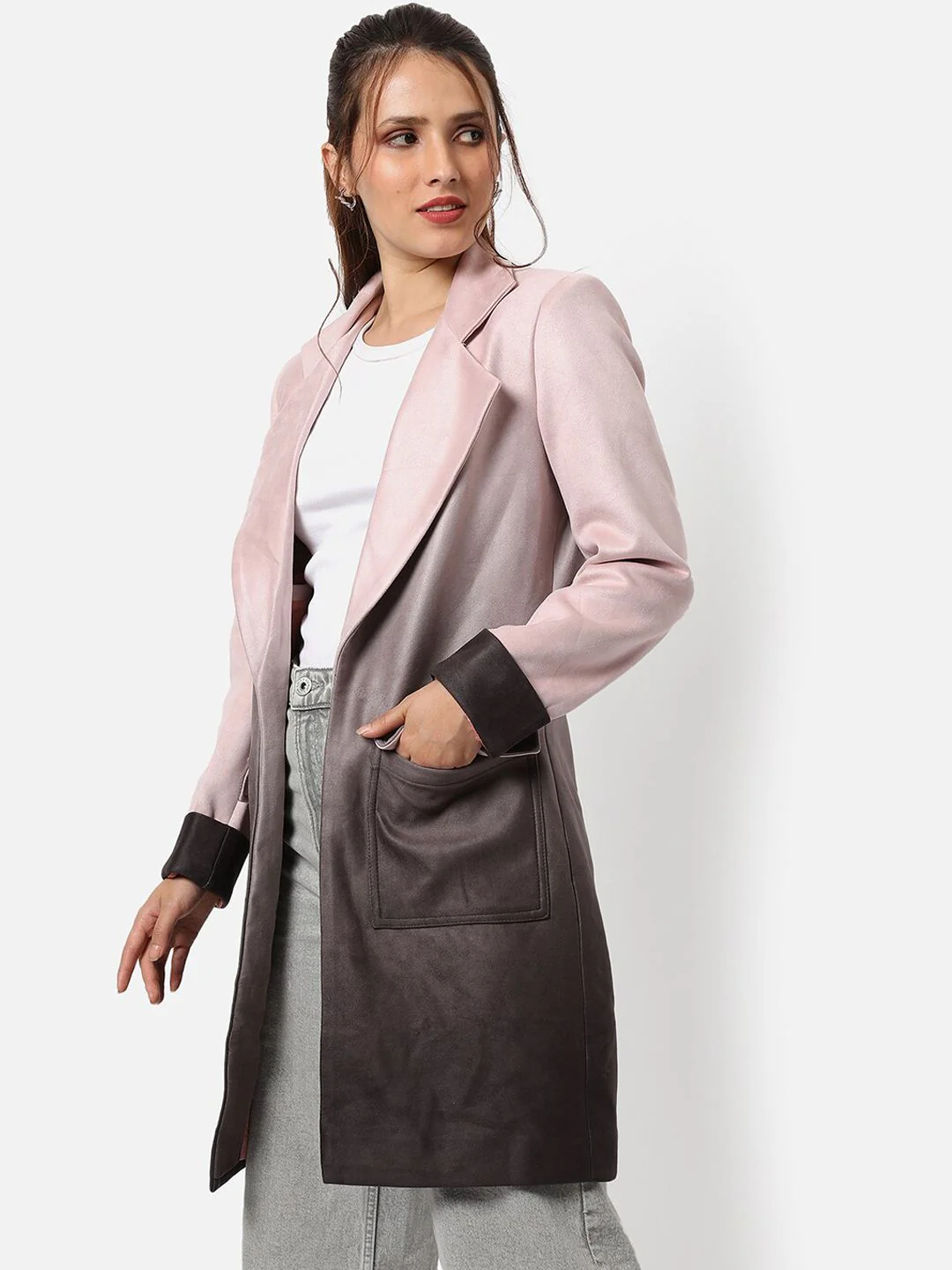 Campus Sutra Women Pink & Brown Self Design Overcoats - Image 3