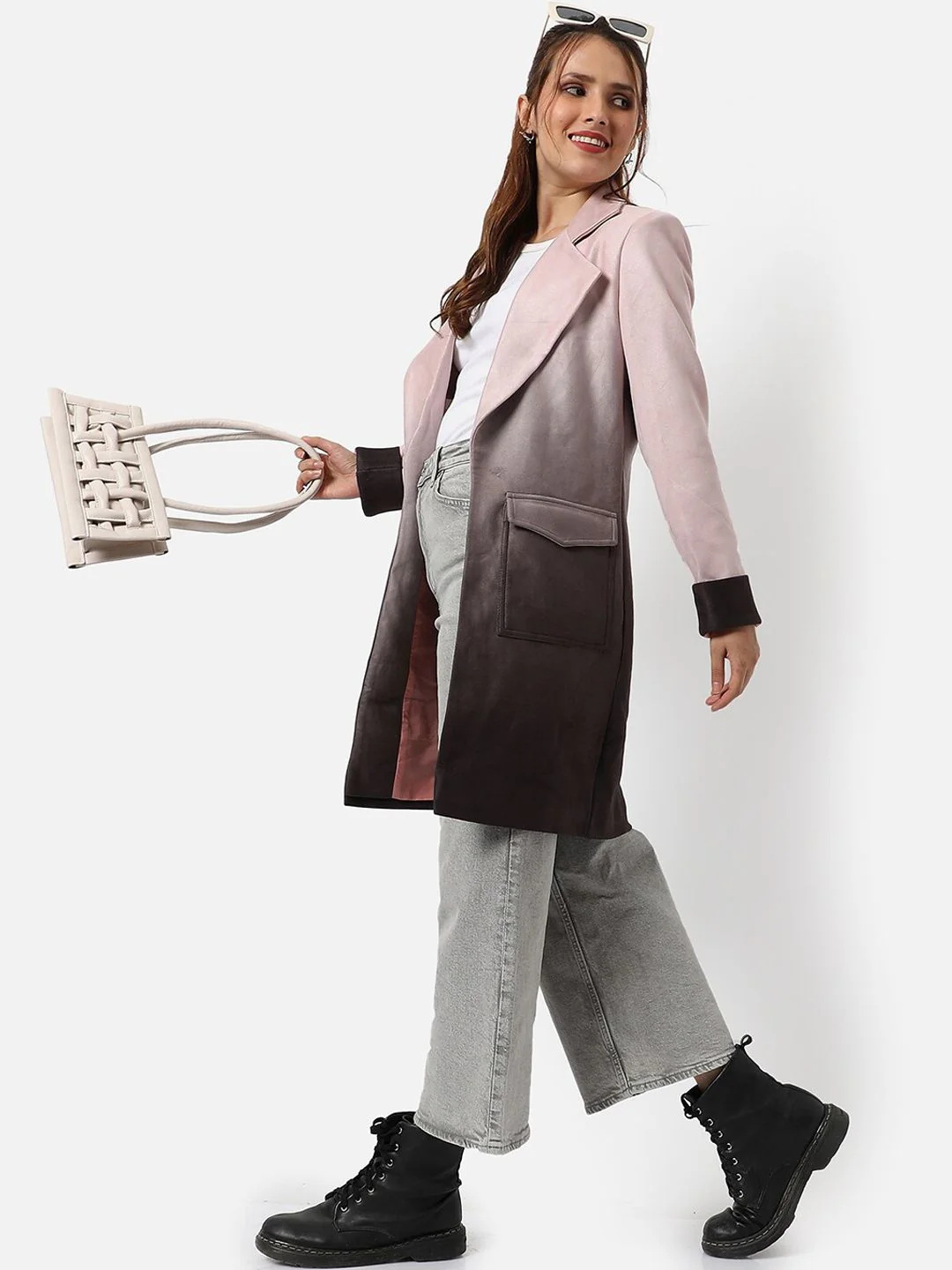 Campus Sutra Women Pink & Brown Self Design Overcoats - Image 6