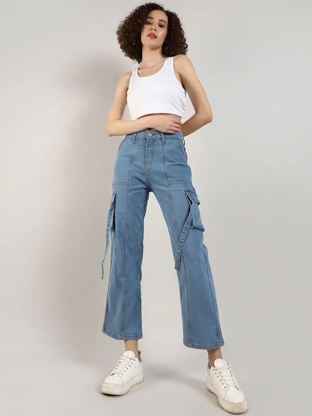 Campus Sutra Women Smart Clean Look Cotton Cargo Denim Jeans - Image 5