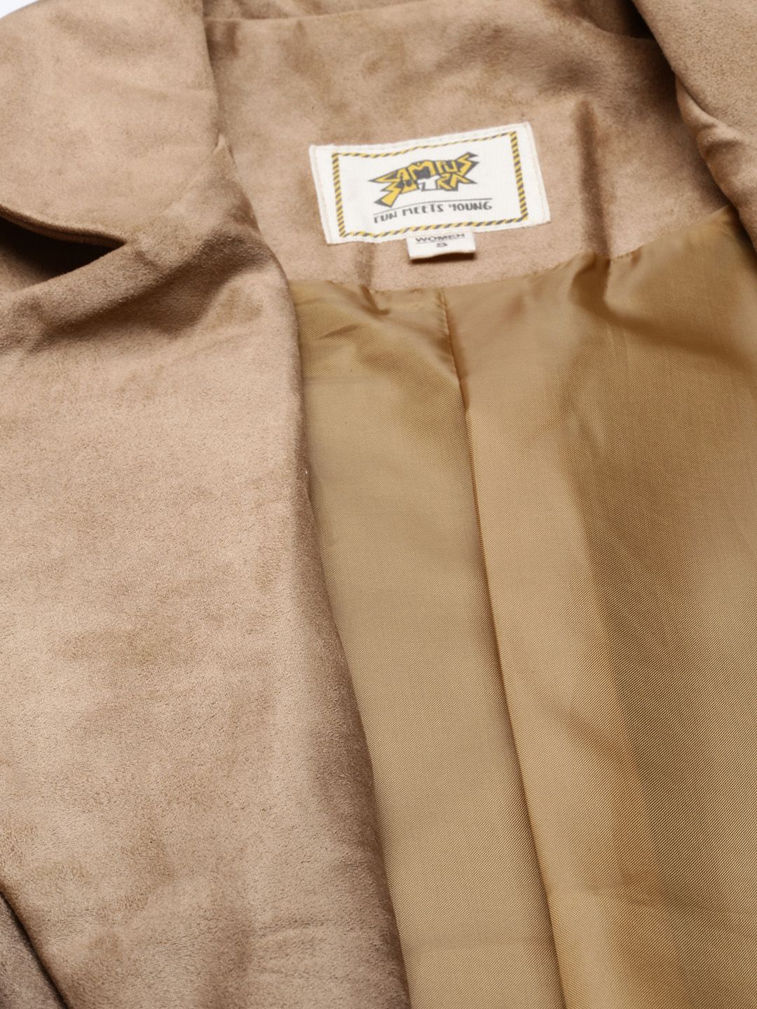 Campus Sutra Women Tan Brown Ombre-Dyed Suede Longline Overcoat - Image 6
