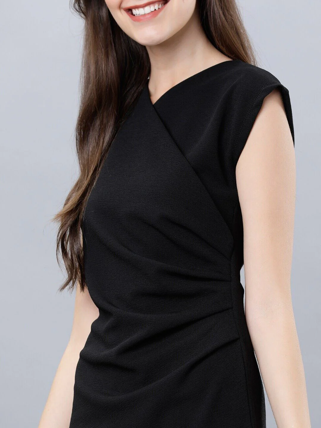 CHIC BY TOKYO TALKIES Women Black Solid Wrap Dress - Image 2
