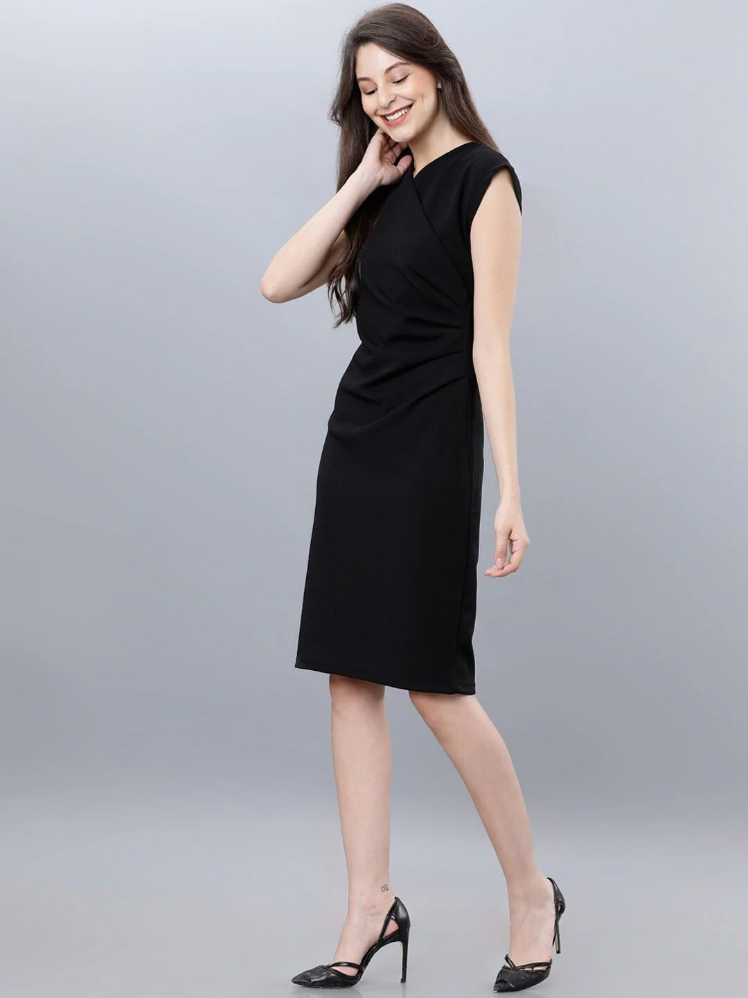 CHIC BY TOKYO TALKIES Women Black Solid Wrap Dress - Image 4