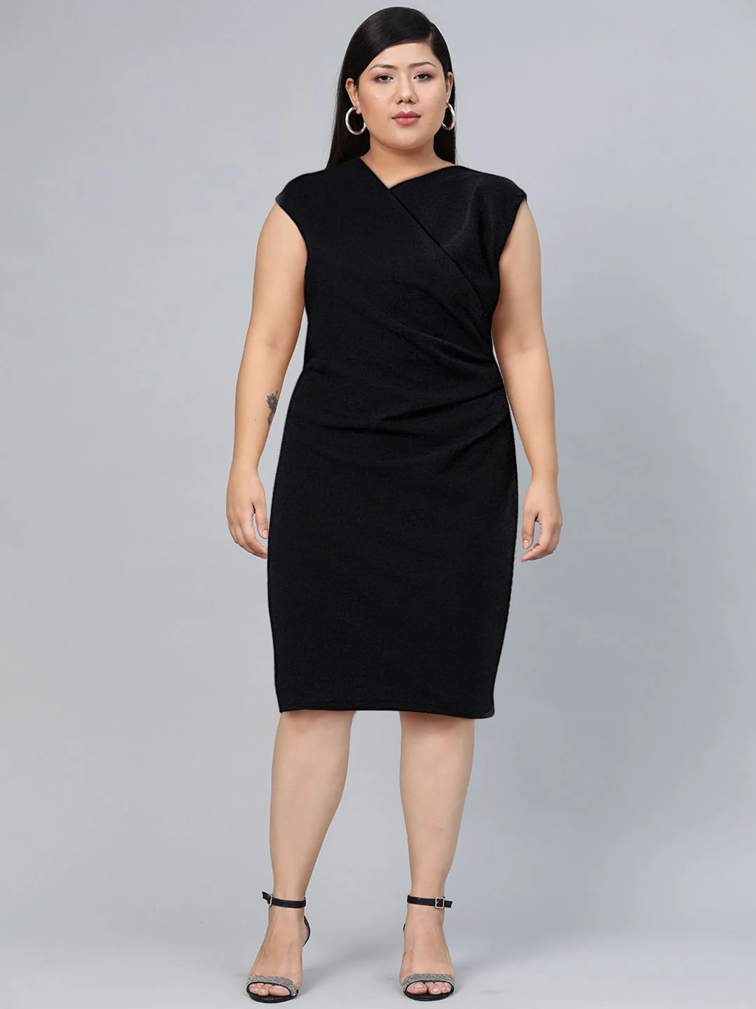 CHIC BY TOKYO TALKIES Women Black Solid Wrap Dress - Image 6
