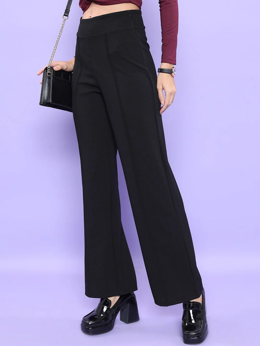 CHIC BY TOKYO TALKIES Women Flared Fit High-Rise Parallel Trousers - Image 3