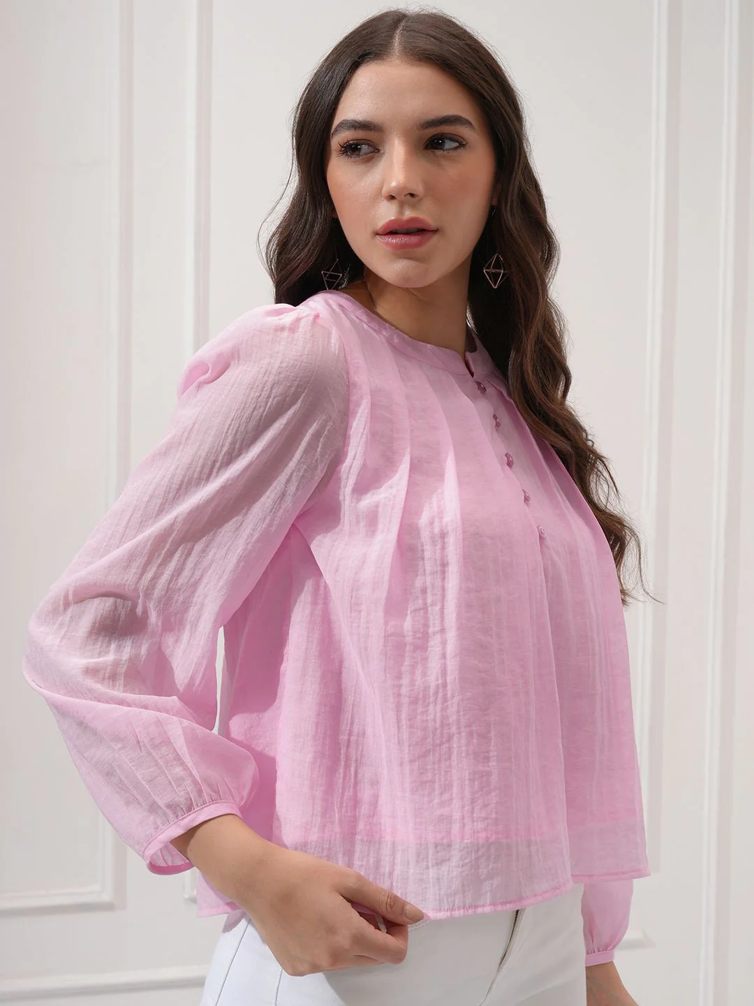 CHIC BY TOKYO TALKIES Women Puff Sleeves Pleated Top - Image 3