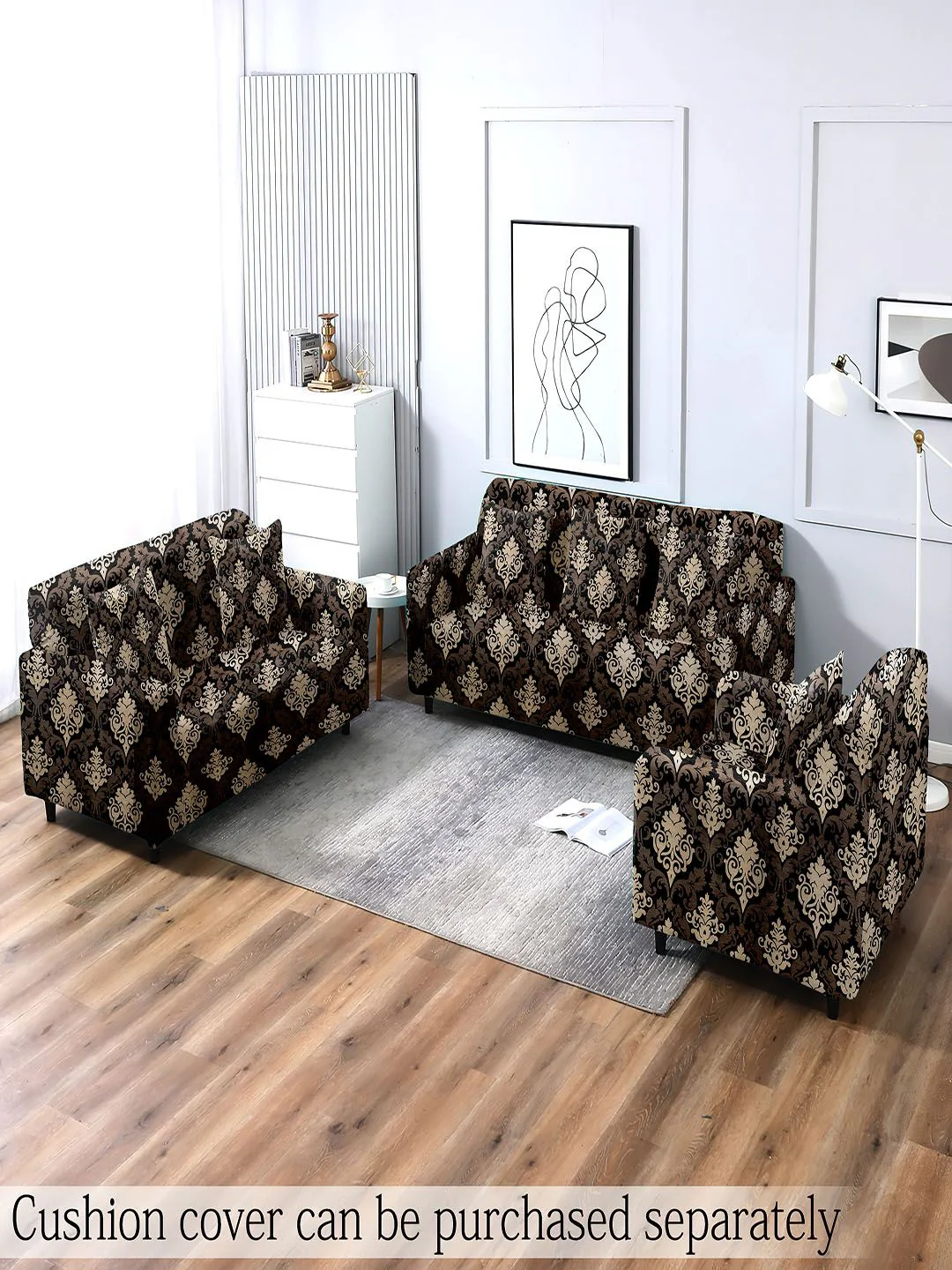 Cortina Black & Grey Printed Single-Seater Sofa Cover - Image 3