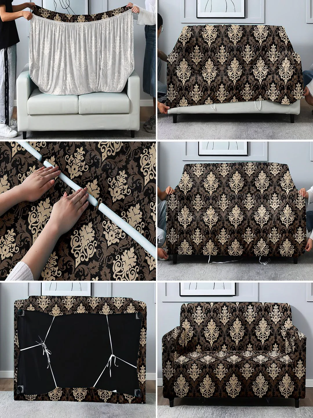 Cortina Black & Grey Printed Single-Seater Sofa Cover - Image 6