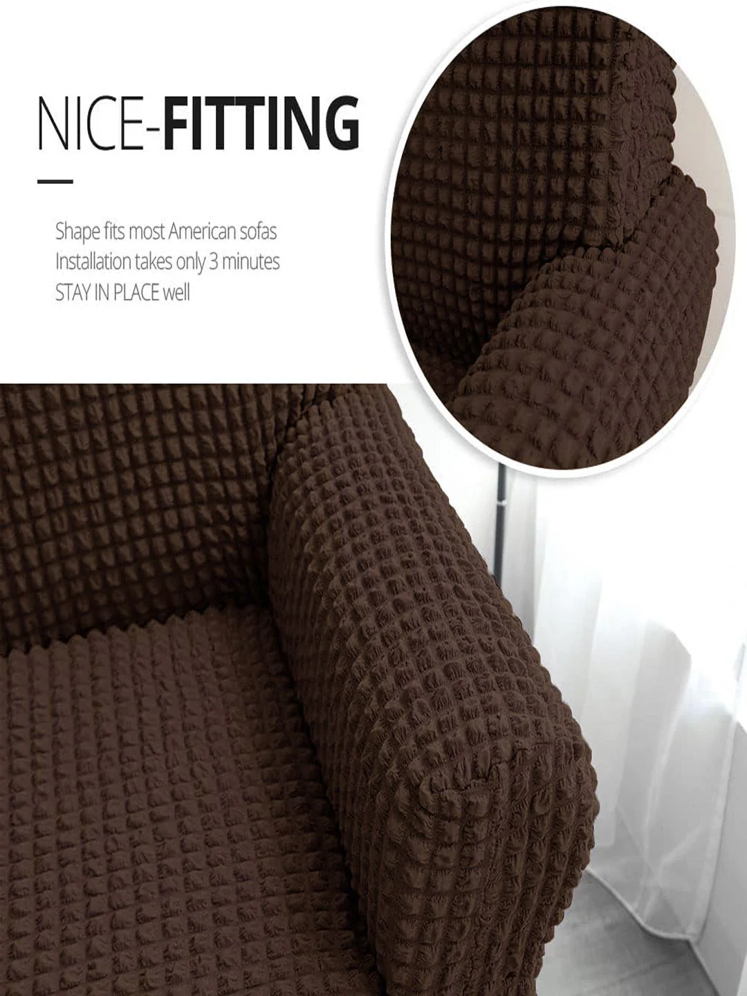 Cortina Brown Stretchable 1-Seater Sofa Cover with Skirt - Image 3