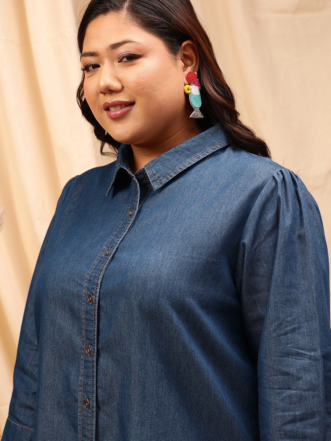 CURVY STREET Comfort Opaque Chambray Cotton Casual Shirt - Image 2