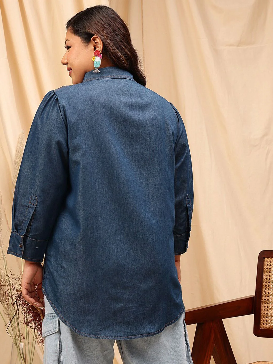 CURVY STREET Comfort Opaque Chambray Cotton Casual Shirt - Image 5