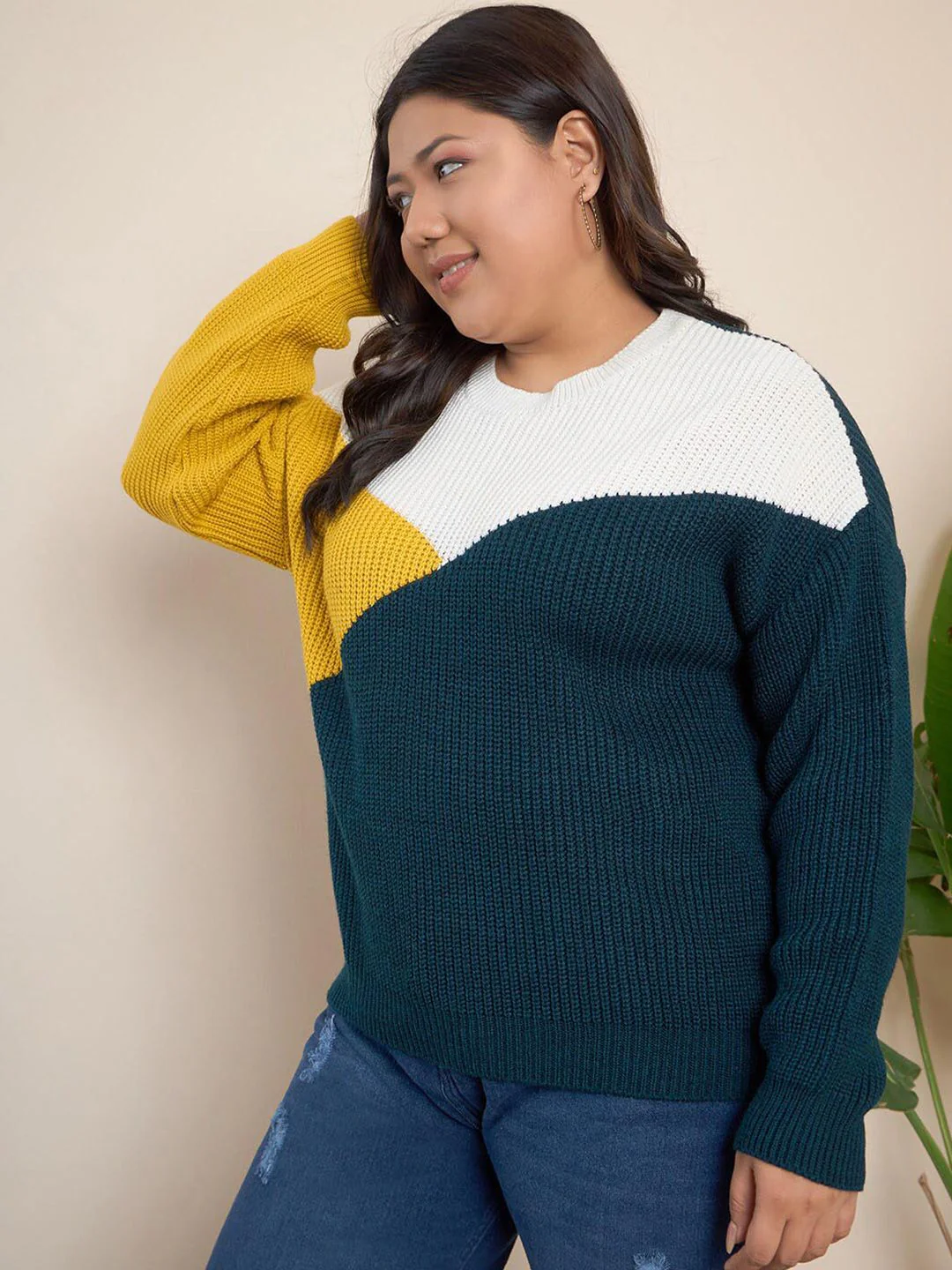 CURVY STREET Plus Size Colourblocked Pure Acrylic Pullover - Image 3