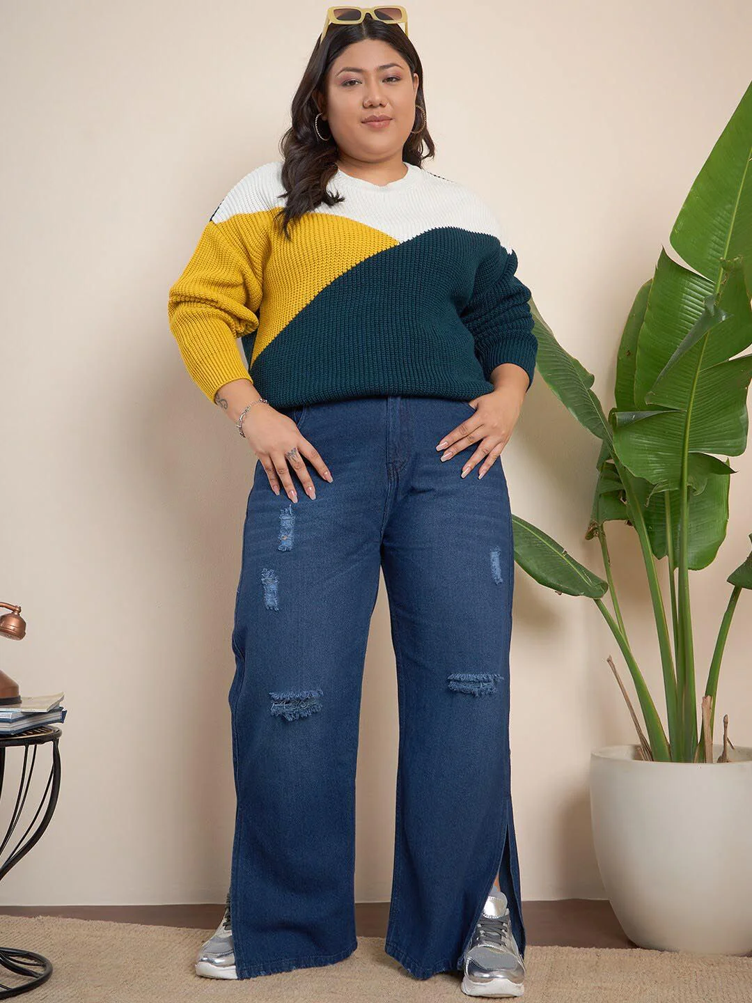 CURVY STREET Plus Size Colourblocked Pure Acrylic Pullover - Image 4