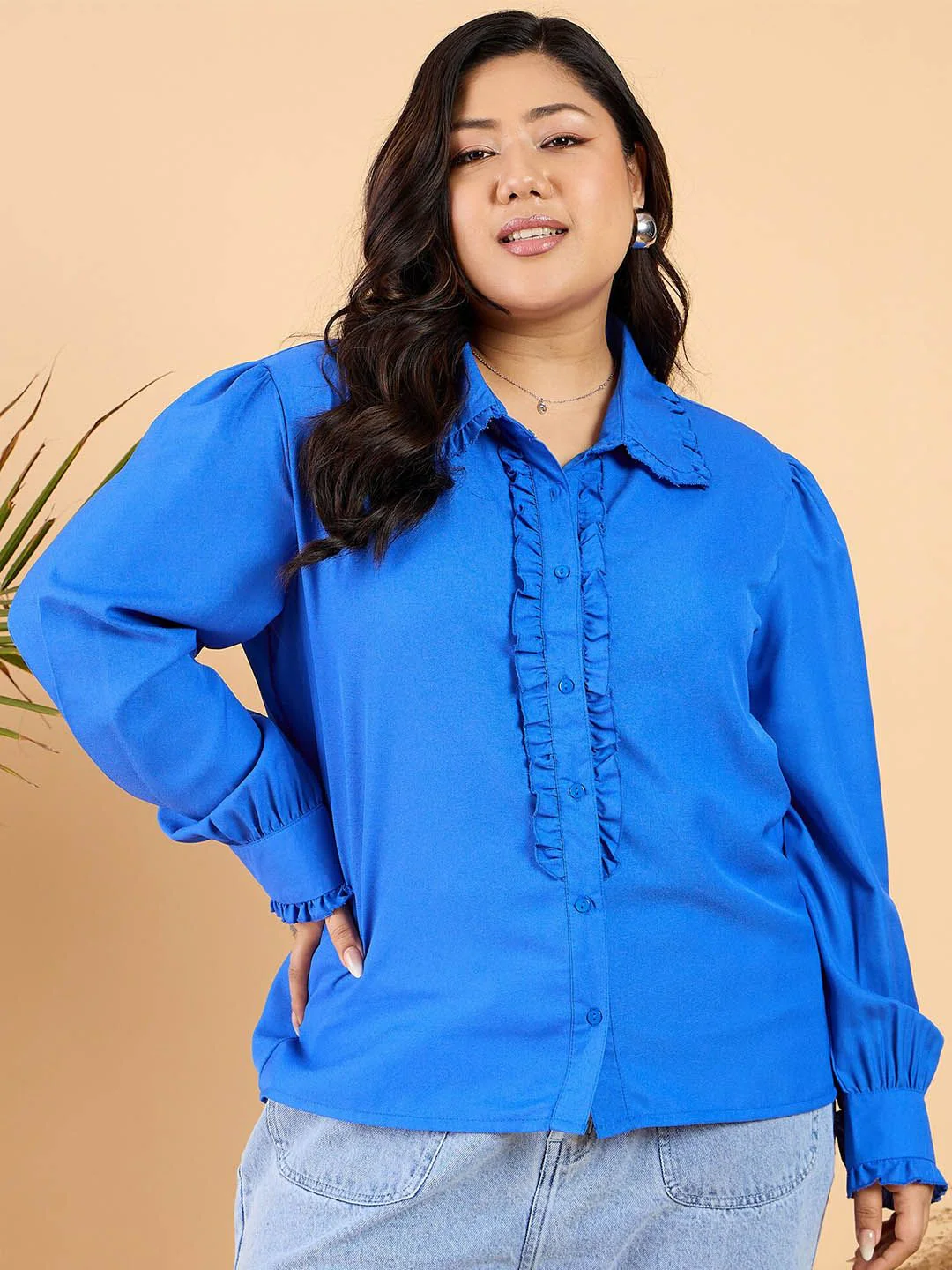 CURVY STREET Plus Size Comfort Frilled Casual Shirt - Image 2