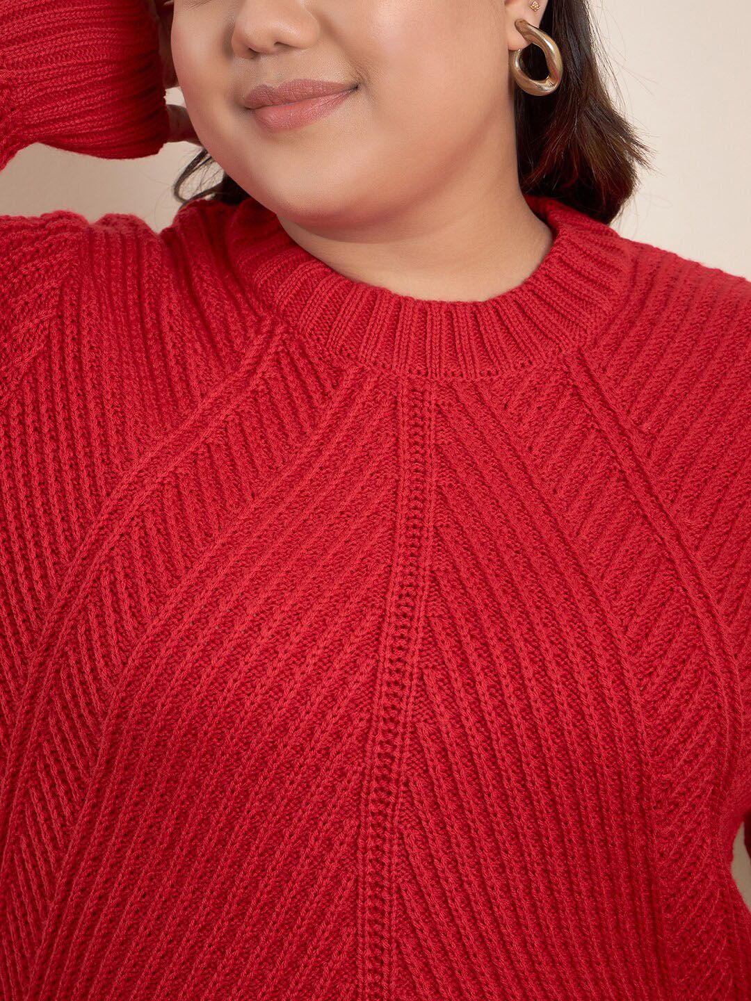 CURVY STREET Plus Size Geometric Self Design Pure Acrylic Pullover - Image 2