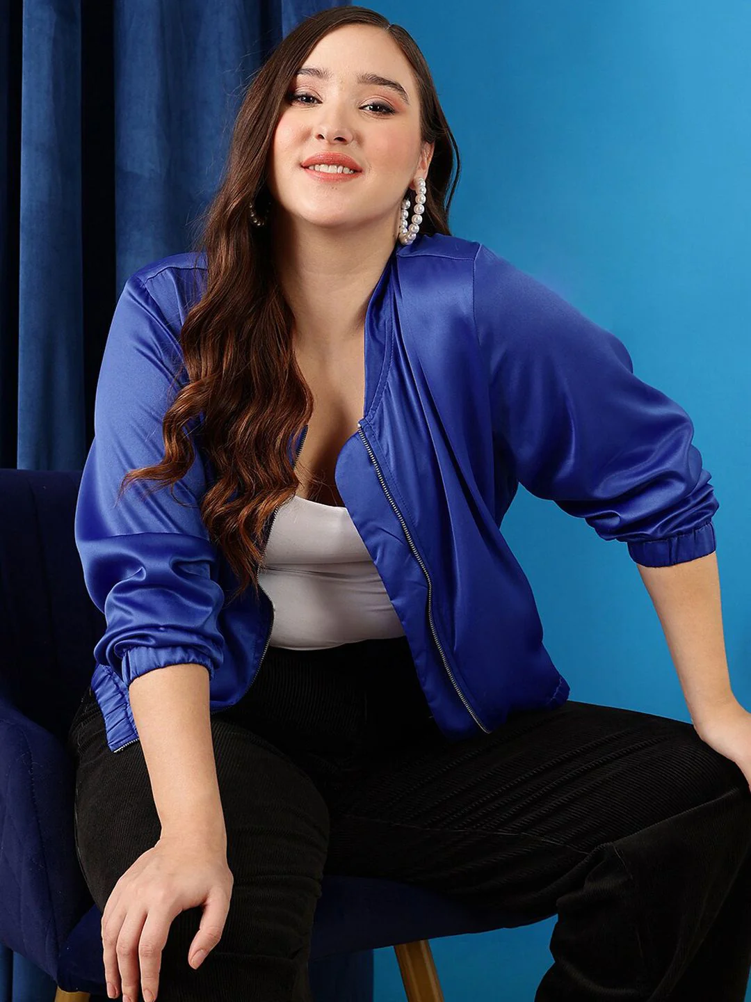 CURVY STREET Plus Size Mock Collar Bomber Jacket - Image 6