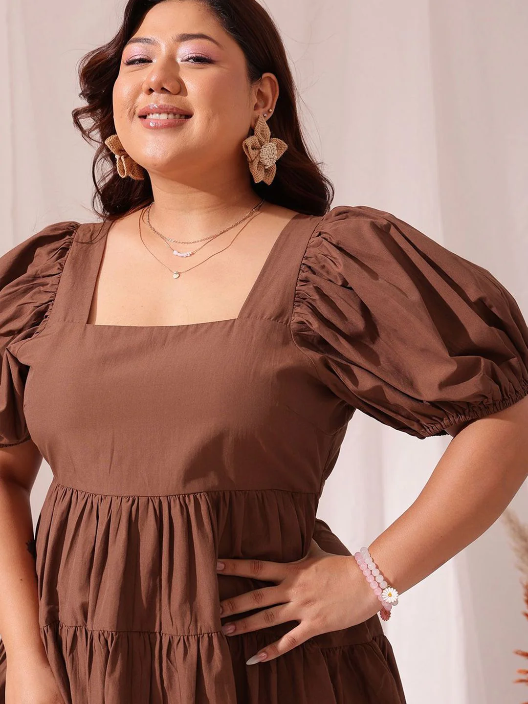 CURVY STREET Plus Size Puff Sleeve Cotton Fit & Flare Dress - Image 2