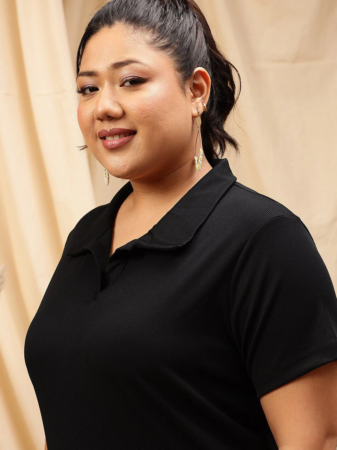 CURVY STREET Plus Size Striped Opaque Knitted Shirt - Image 2