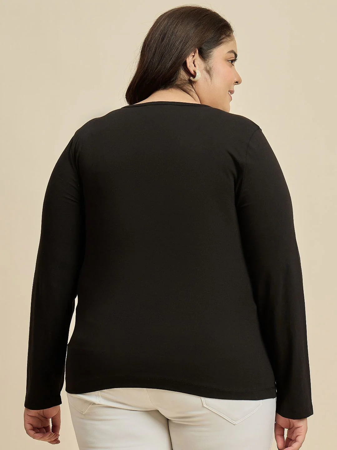 CURVY STREET Women Solid V-Neck Cotton Plus Size T-shirt - Image 5