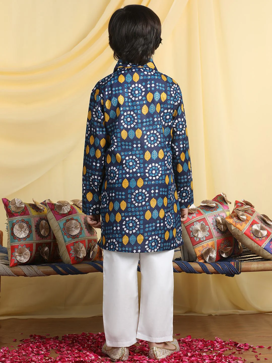 Cutiekins Boys Ethnic Motifs Printed Shirt Collar Pathani Kurta With Pyjama - Image 4