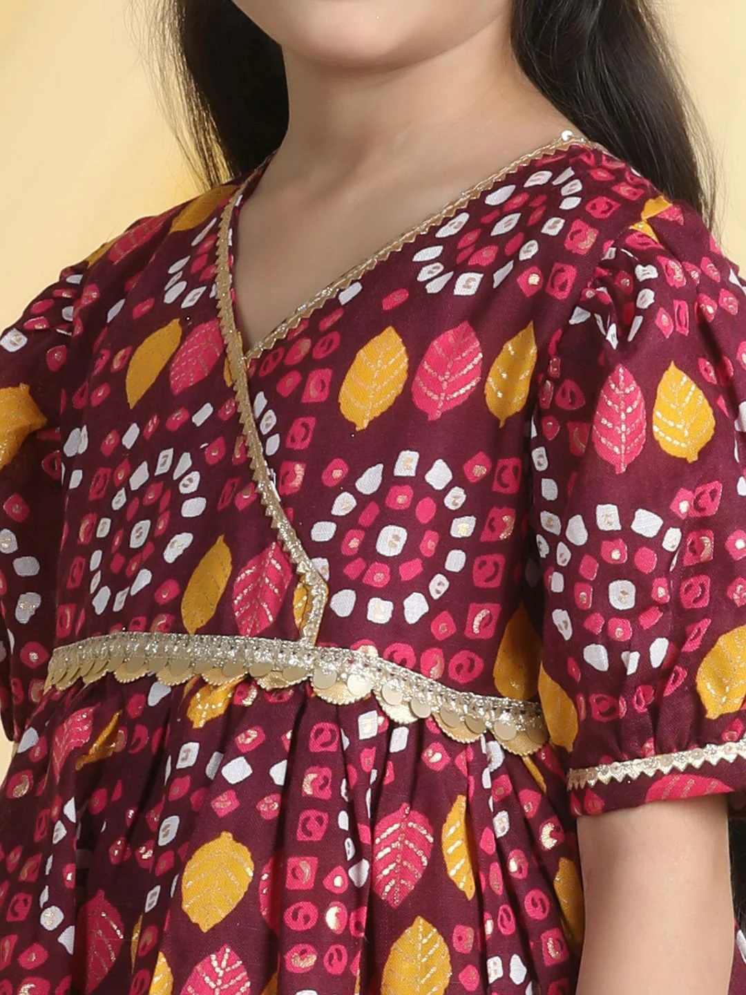 Cutiekins Girls Bandhani Printed Angrakha Gotta Patti Kurta with Dhoti Pants - Image 2