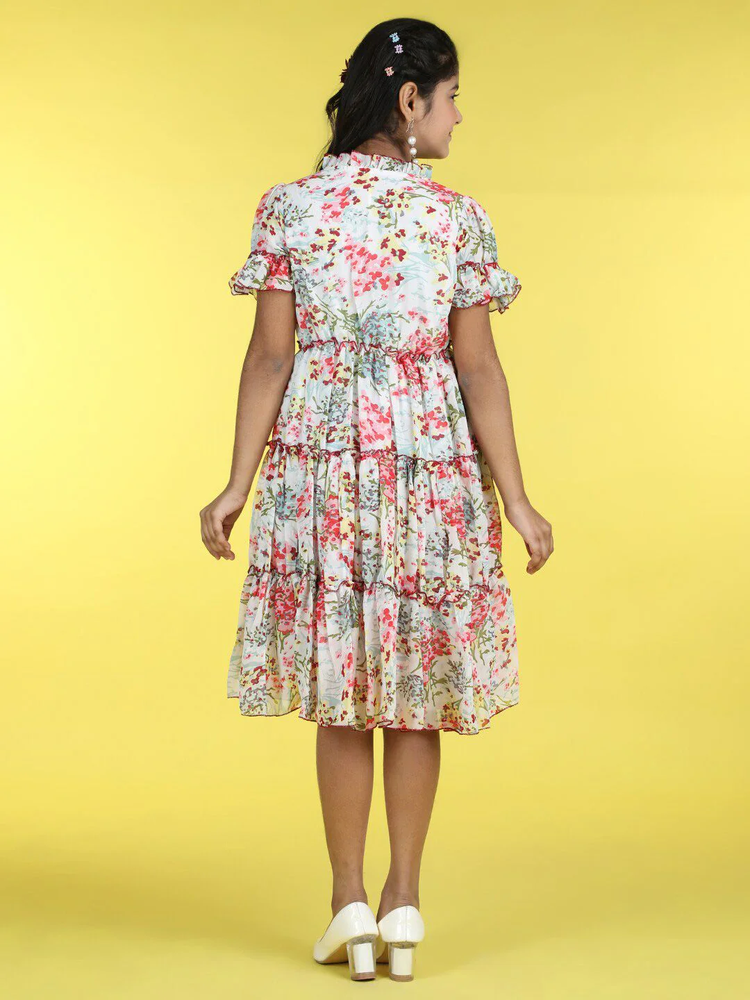 Cutiekins Girls Floral Print Ti Up Neck Georgette Fit & Flare Dress - Image 5