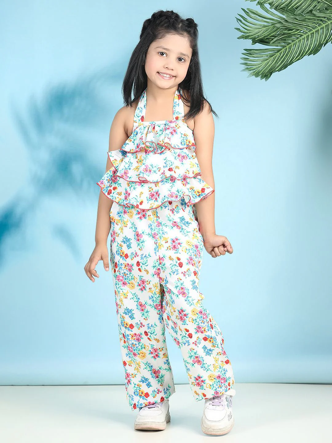 Cutiekins Girls Halter Neck Printed Basic Jumpsuit with Ruffles - Image 4