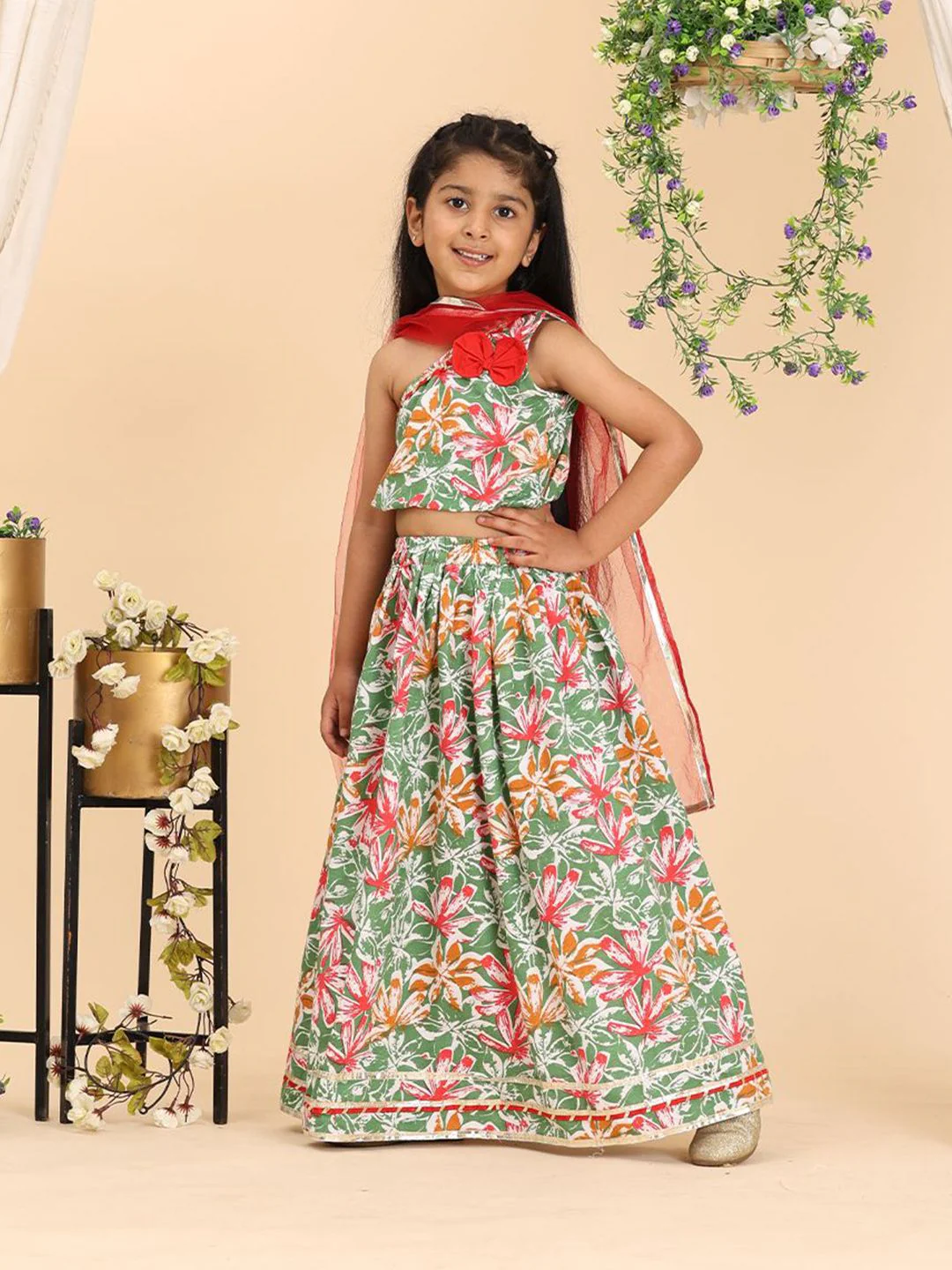 Cutiekins Girls Printed Ready to Wear Lehenga & Blouse With Dupatta - Image 5