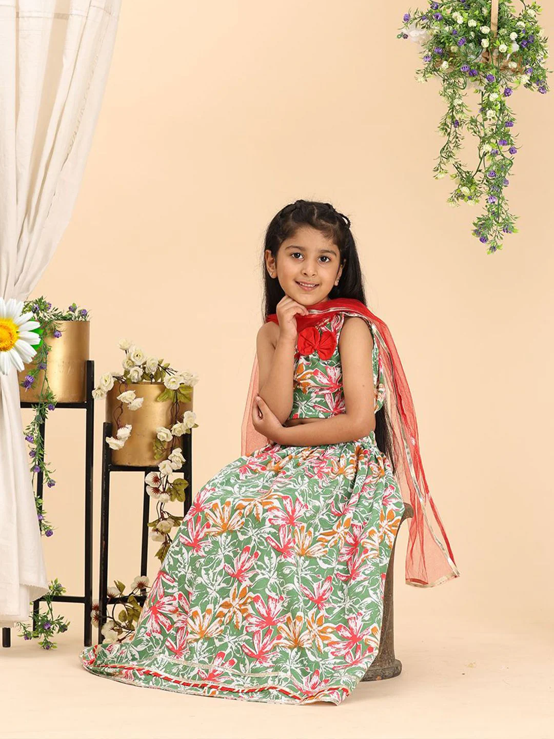 Cutiekins Girls Printed Ready to Wear Lehenga & Blouse With Dupatta - Image 6