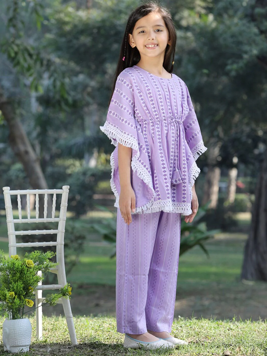 Cutiekins Girls Printed Round Neck Kaftan Kurta with Palazzos - Image 3