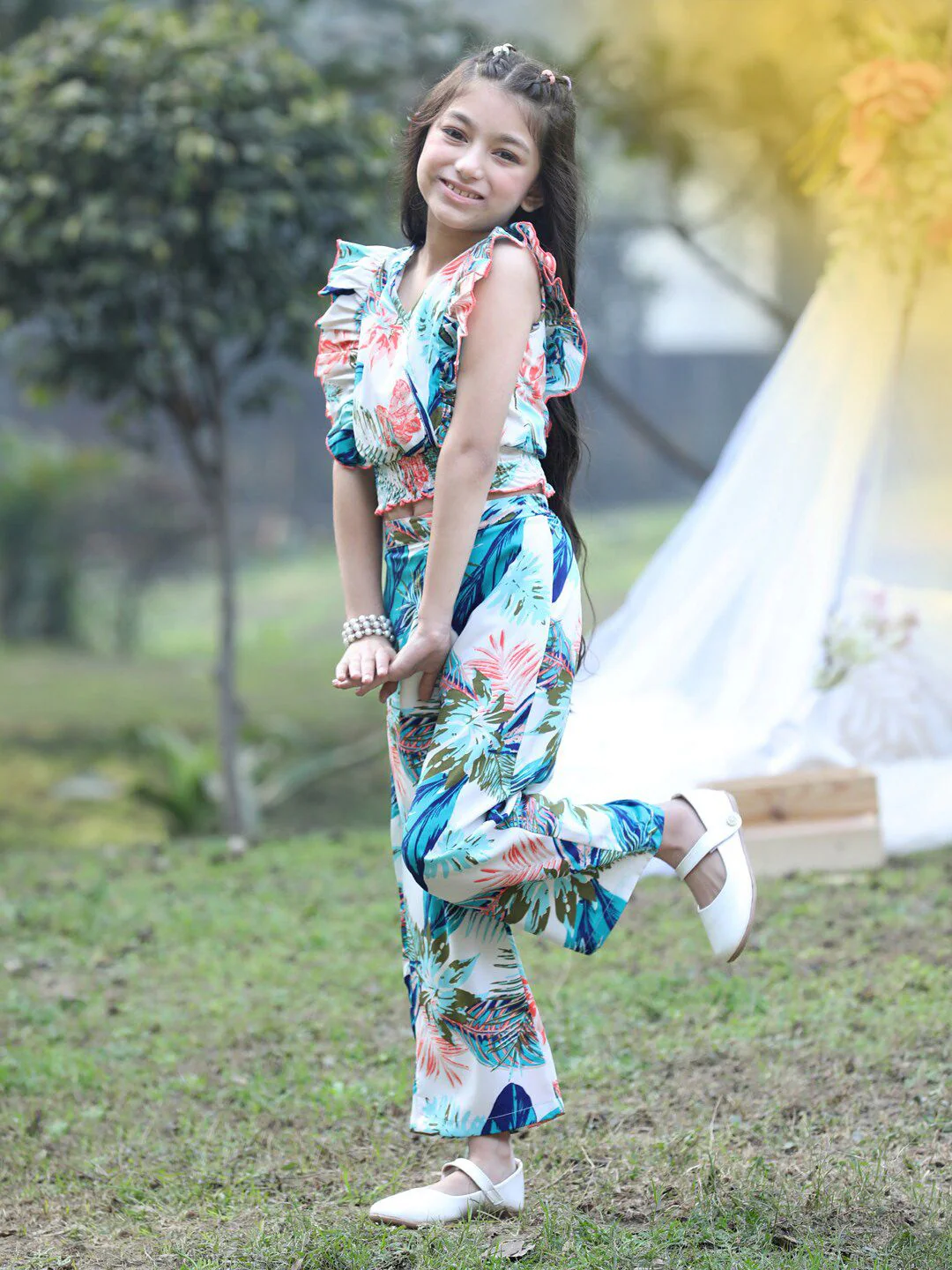 Cutiekins Girls Printed V-Neck Top with Trousers - Image 3
