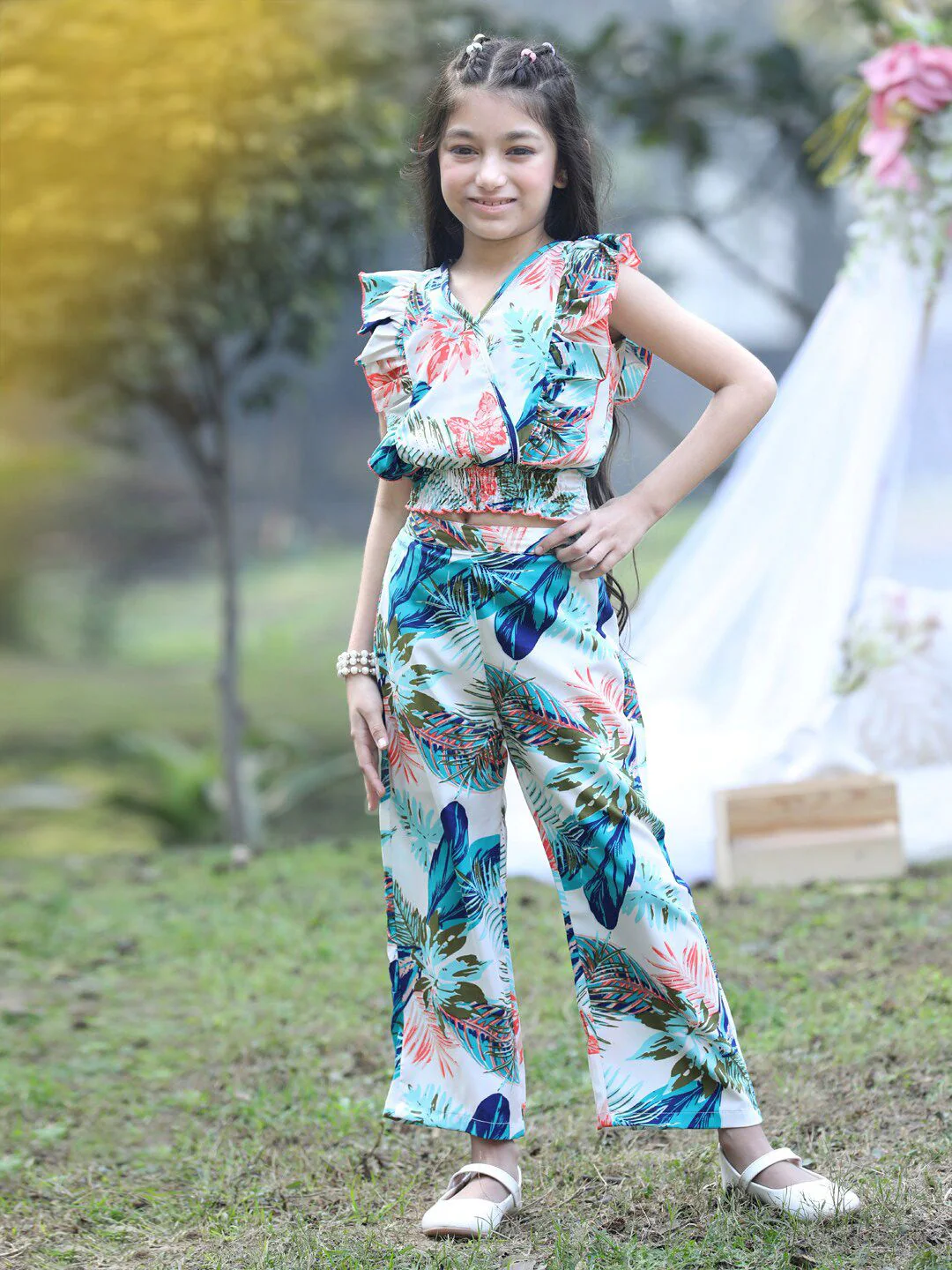 Cutiekins Girls Printed V-Neck Top with Trousers - Image 4