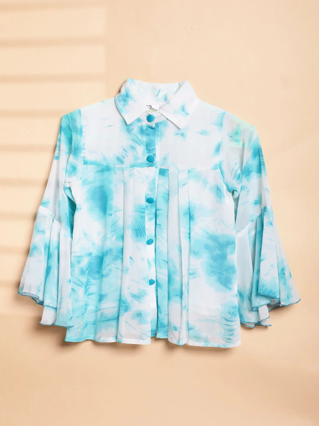 Cutiekins Girls Tie and Dye Print Flared Sleeve Shirt Style Top - Image 2