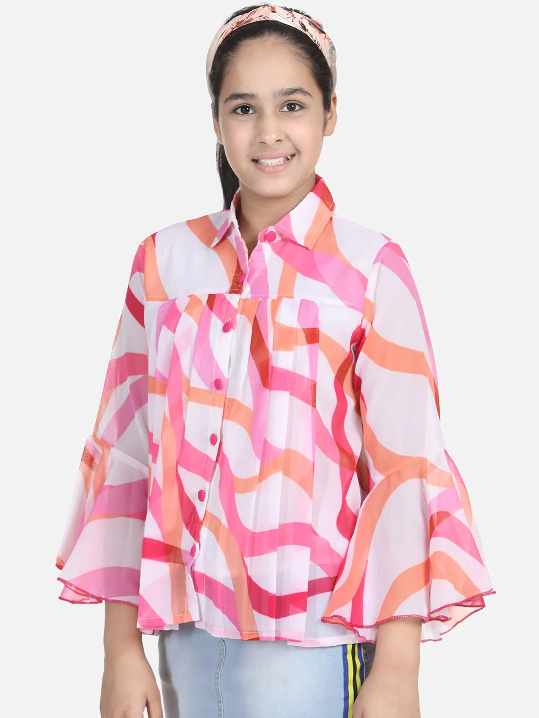 Cutiekins White & Pink Crepe Shirt Style Top - Image 2