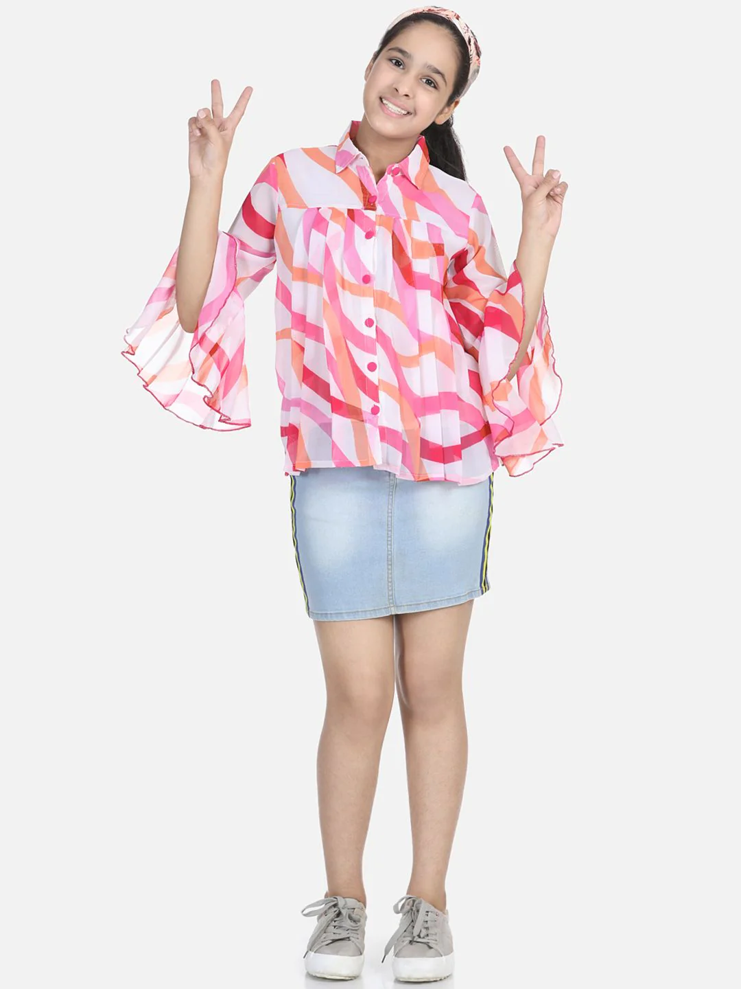 Cutiekins White & Pink Crepe Shirt Style Top - Image 5