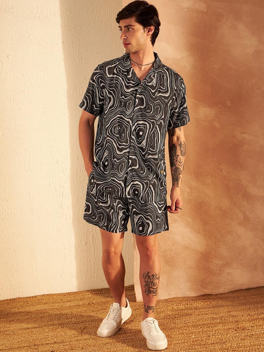 DENNISON Abstract Printed Cuban Collar Shirt & Short - Image 5