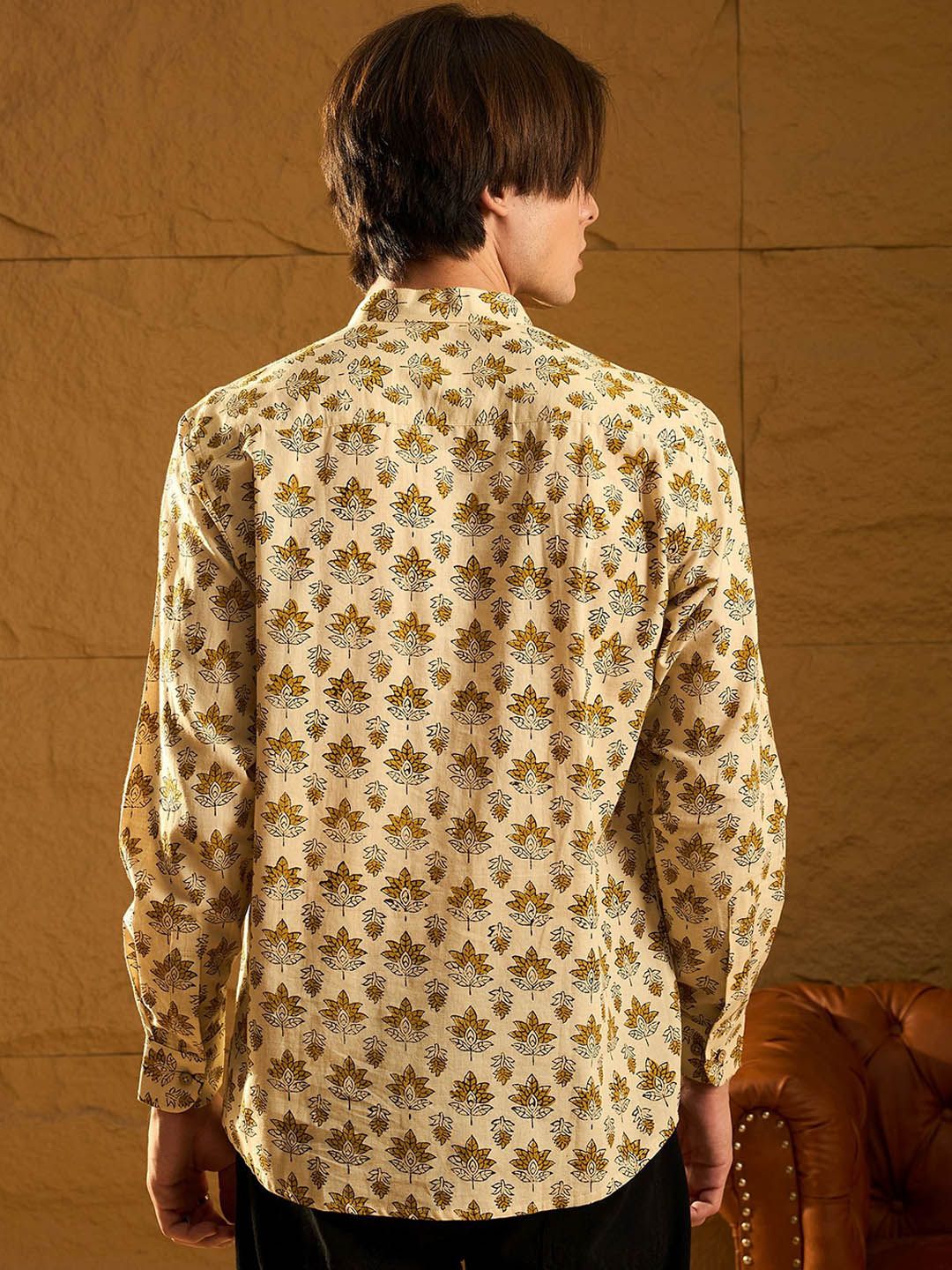 DENNISON Floral Block Printed Mandarin Collar Cotton Short Kurta - Image 5
