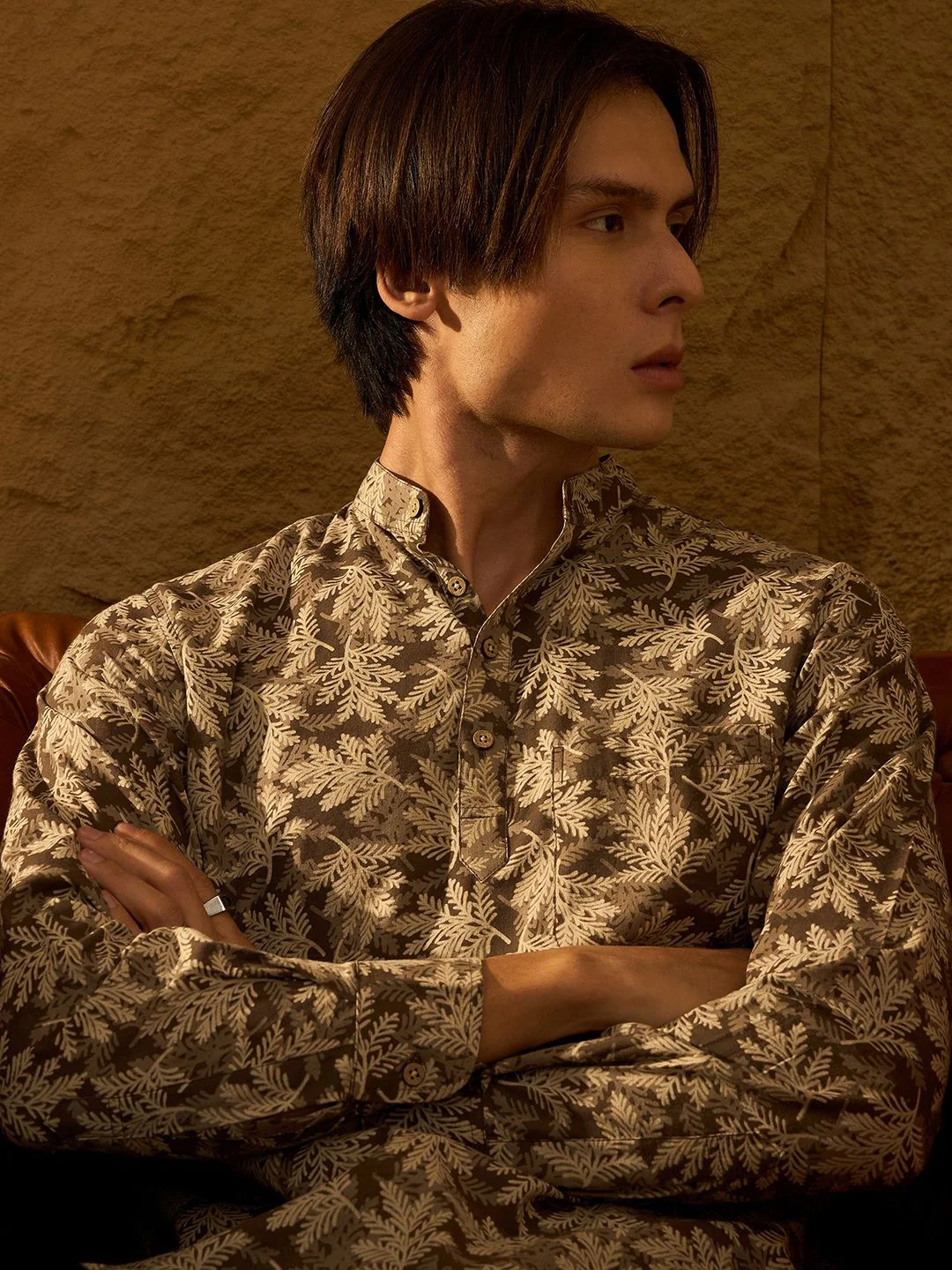 DENNISON Floral Block Printed Mandarin Collar Cotton Short Kurta - Image 2