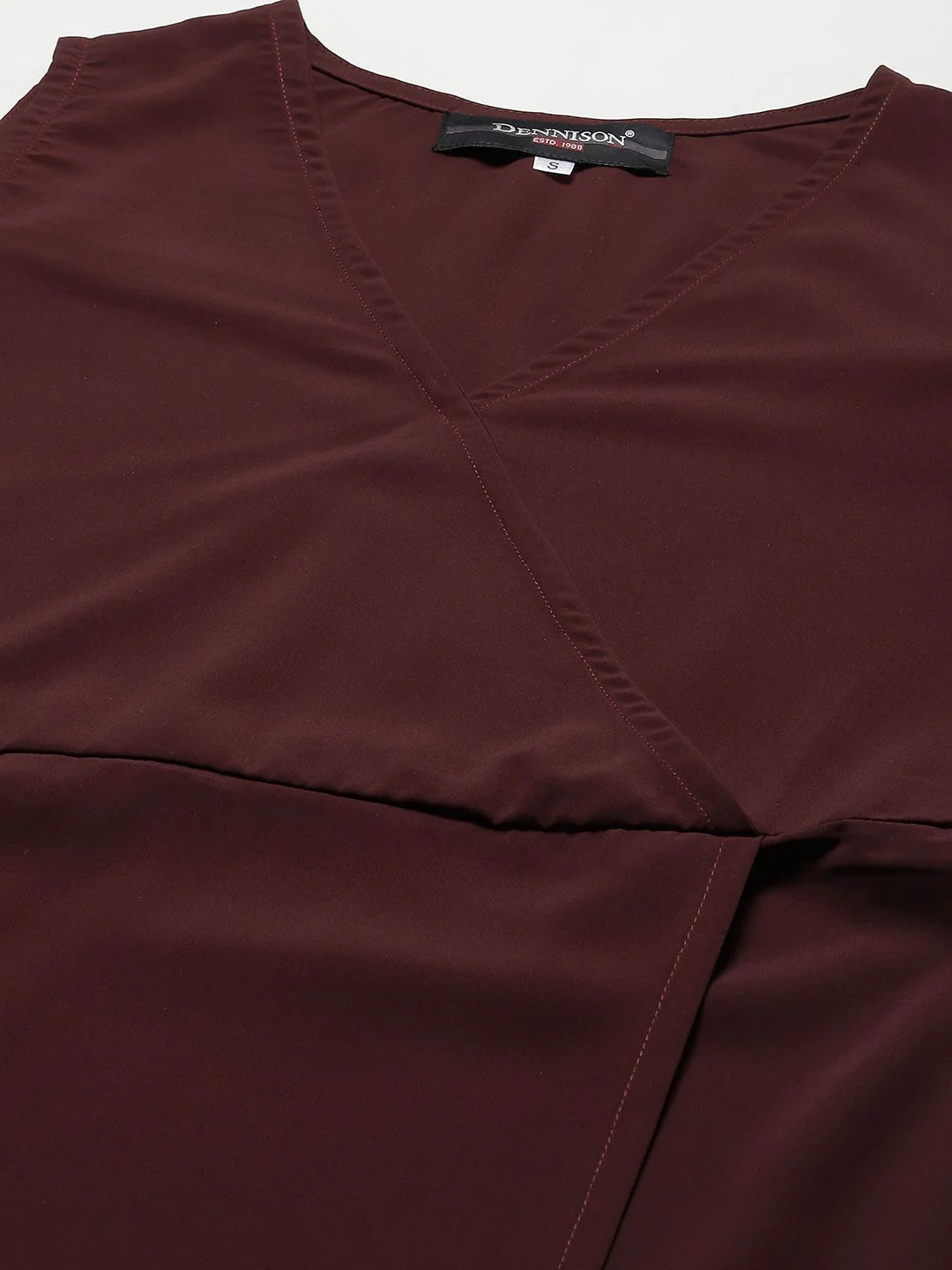 DENNISON Maroon Solid Cold-Shoulder Sleeves Crepe Dress - Image 2