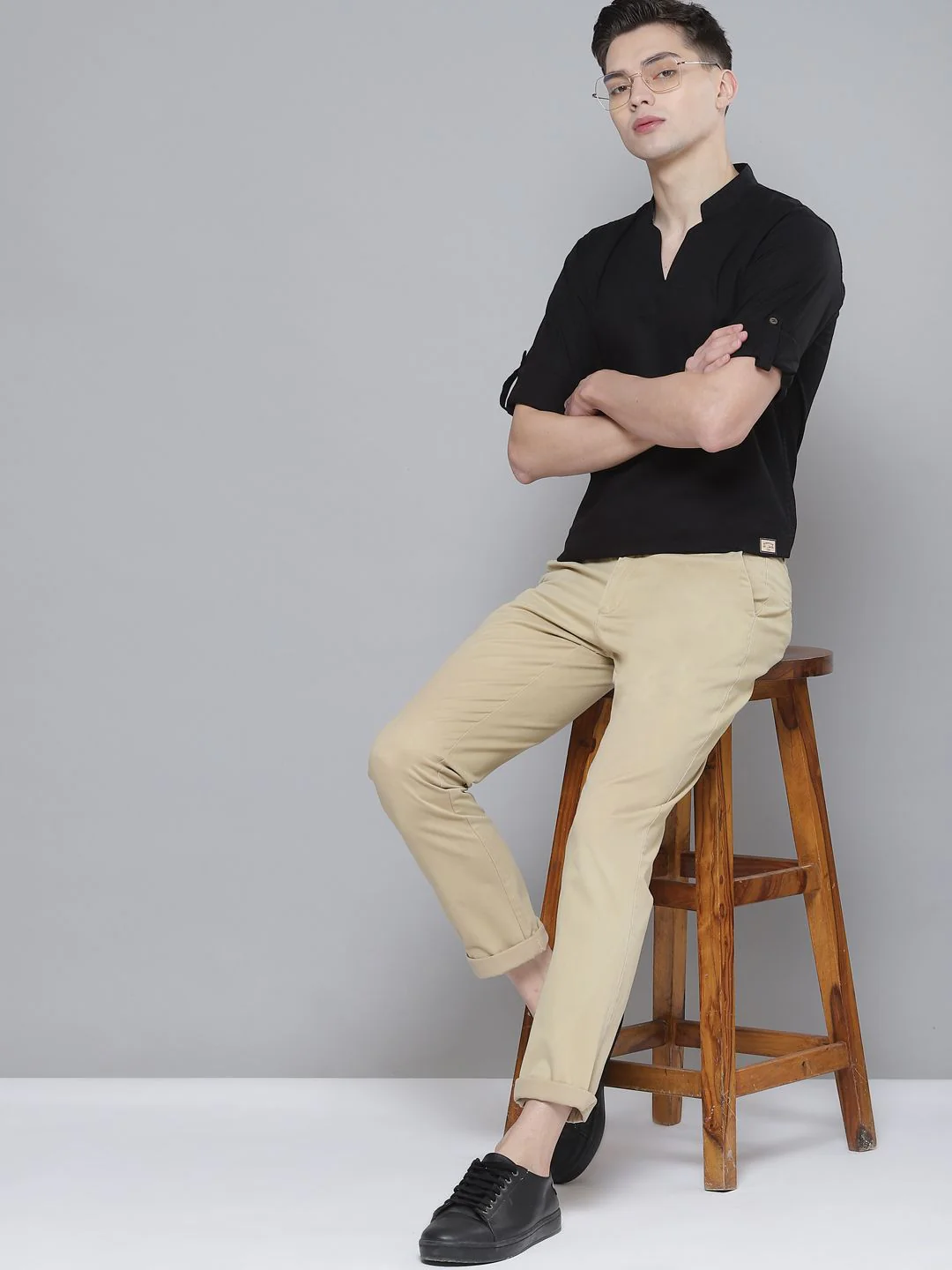 DENNISON Men Black Comfort Fit Kurta - Image 4