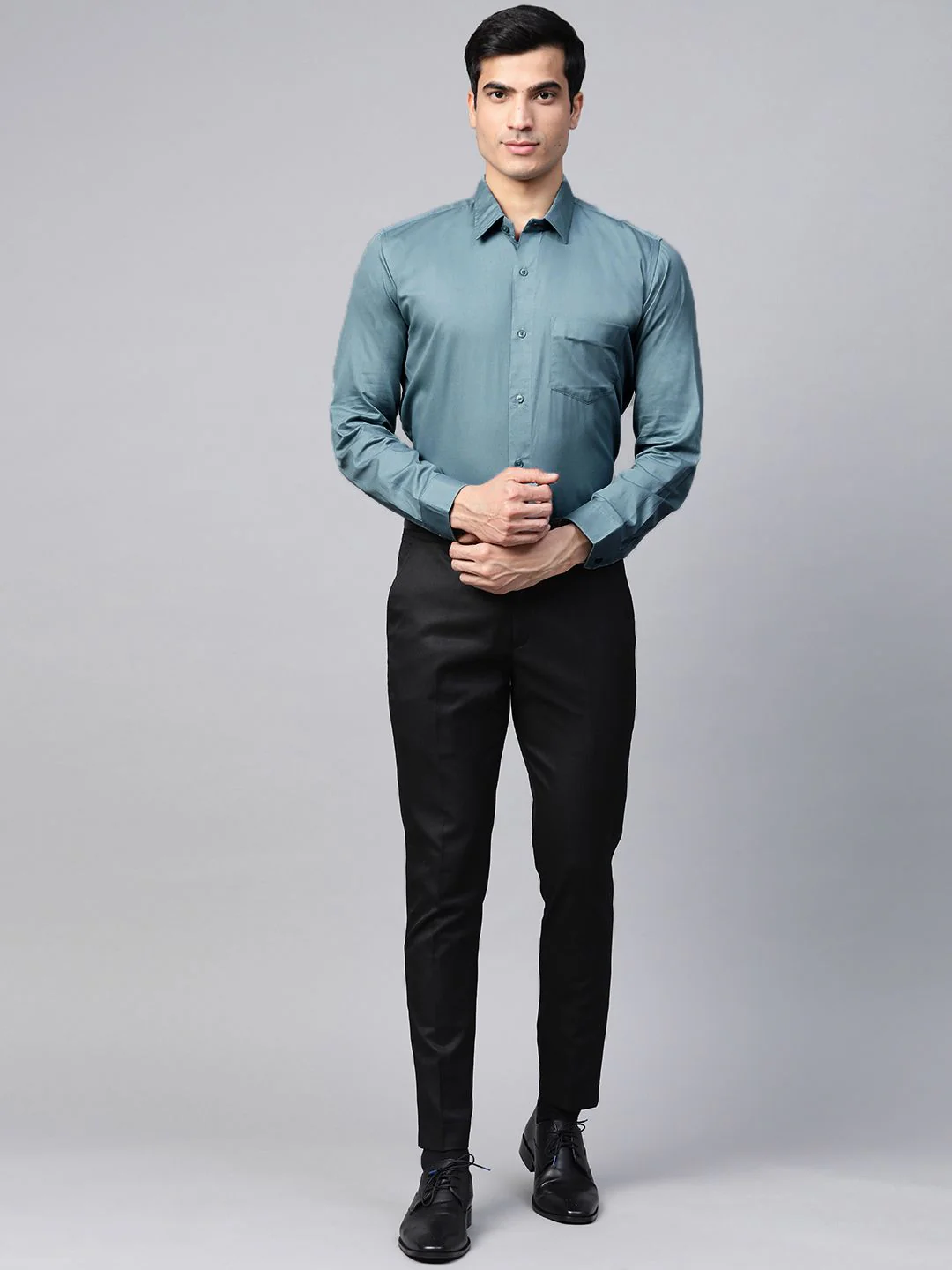 DENNISON Men Blue Pure Cotton Smart Slim Fit Solid Formal Shirt - Image 6