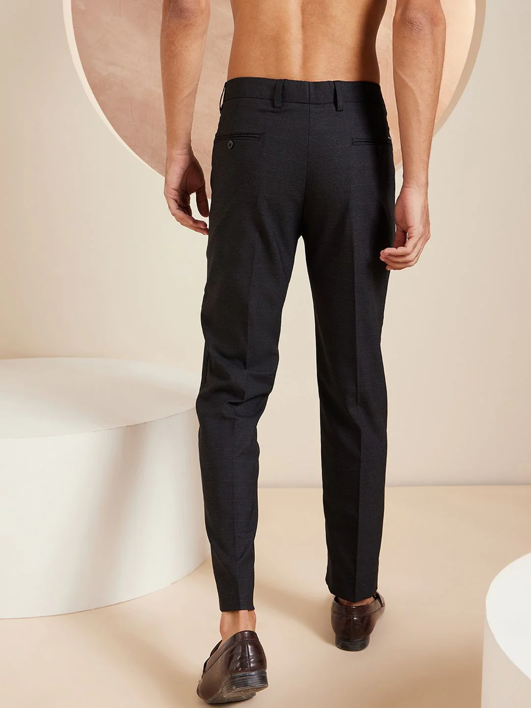 DENNISON Men Checked Smart Tapered Fit Easy Wash Formal Trouser - Image 3