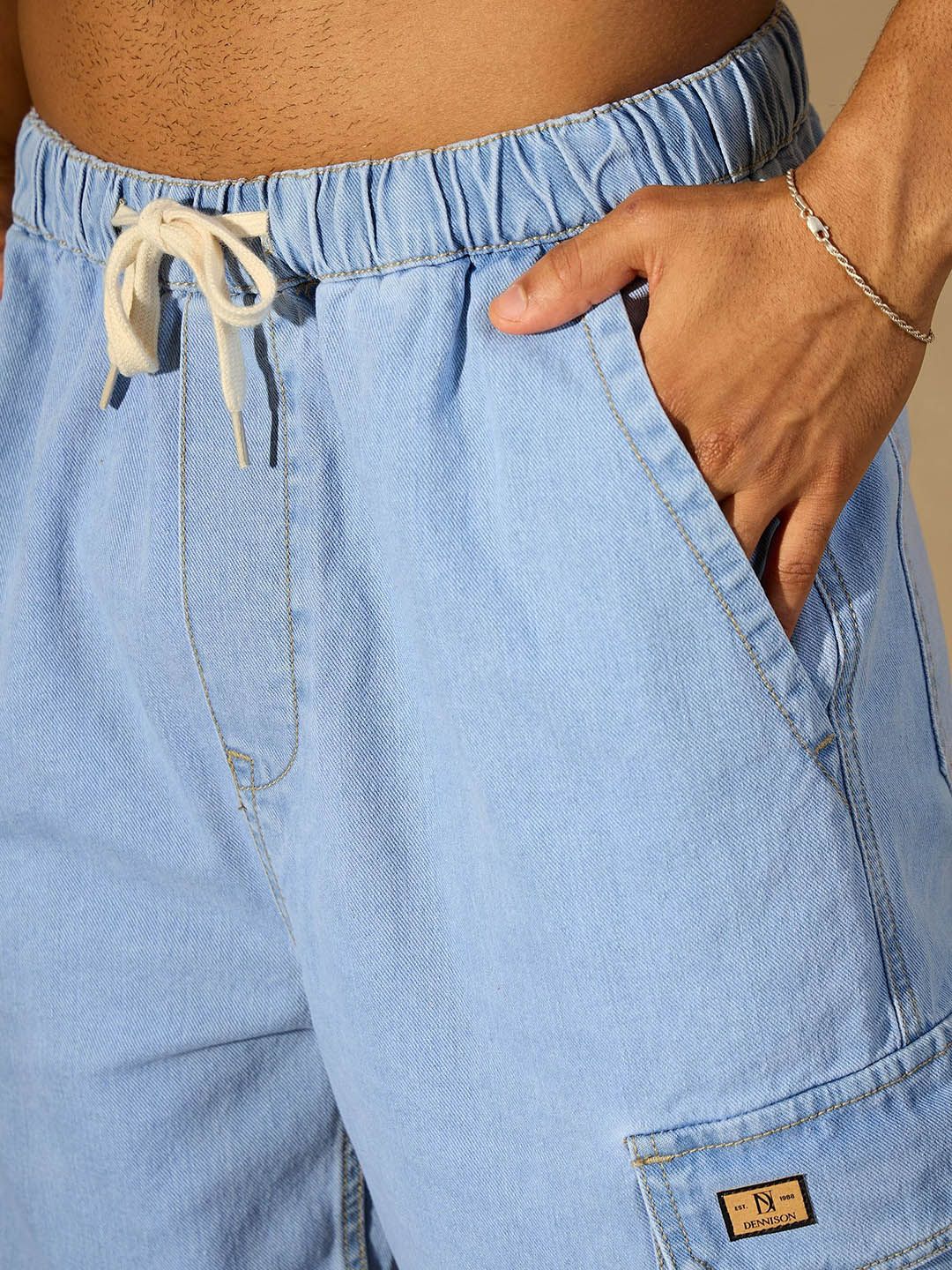 DENNISON Men Cotton High Rise Baggy Fit Cargo Jeans - Image 6