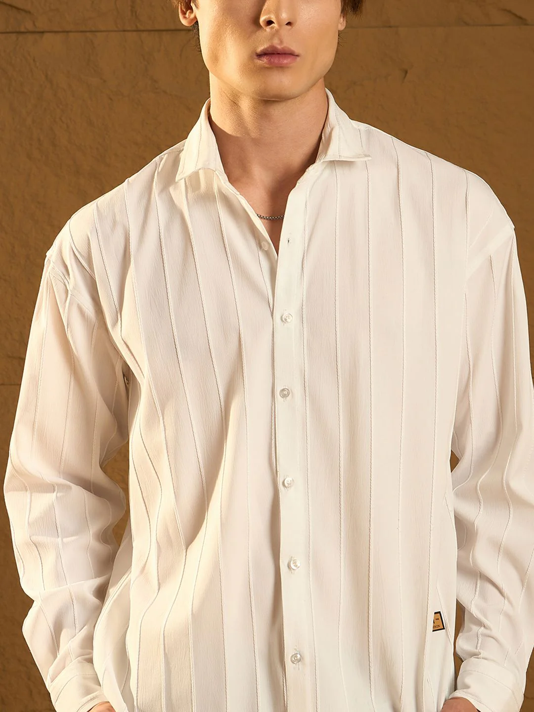DENNISON Men Drop Shoulder Oversized Vertical Striped Casual Shirt - Image 3