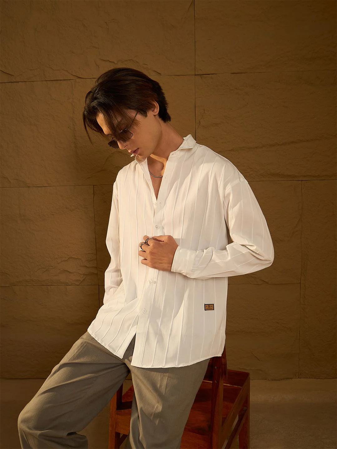 DENNISON Men Drop Shoulder Oversized Vertical Striped Casual Shirt - Image 7