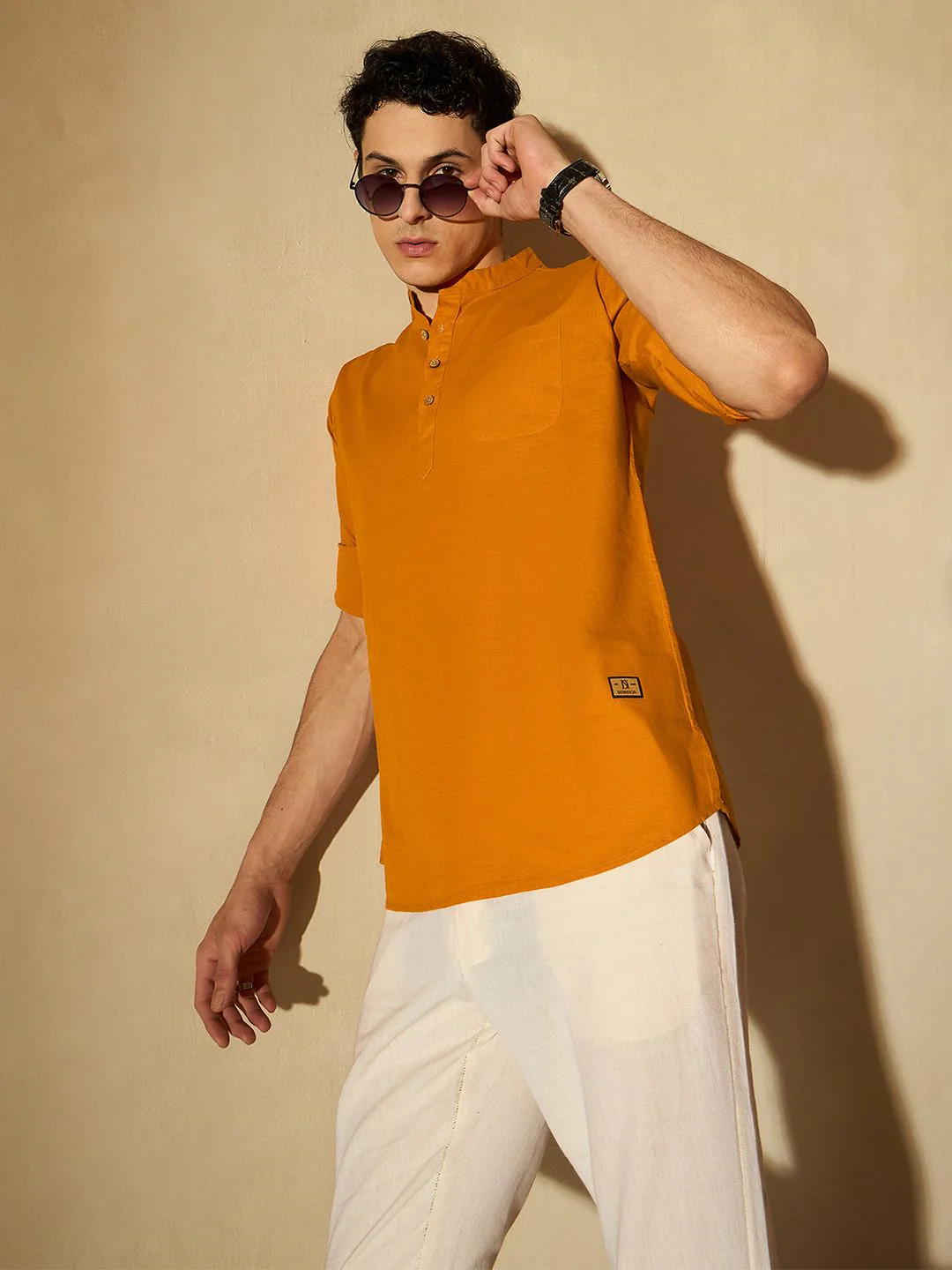 DENNISON Men Orange Comfort Slim Fit Short Kurta - Image 4