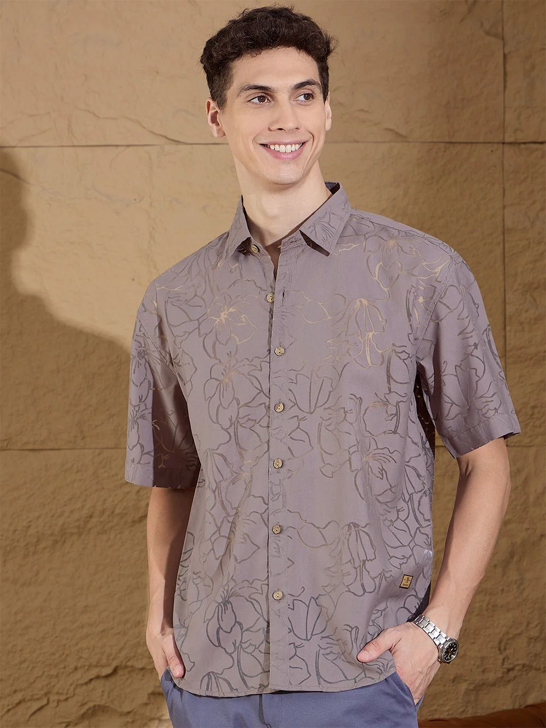 DENNISON Men Semi Sheer Floral Printed Oversized Shirt - Image 2
