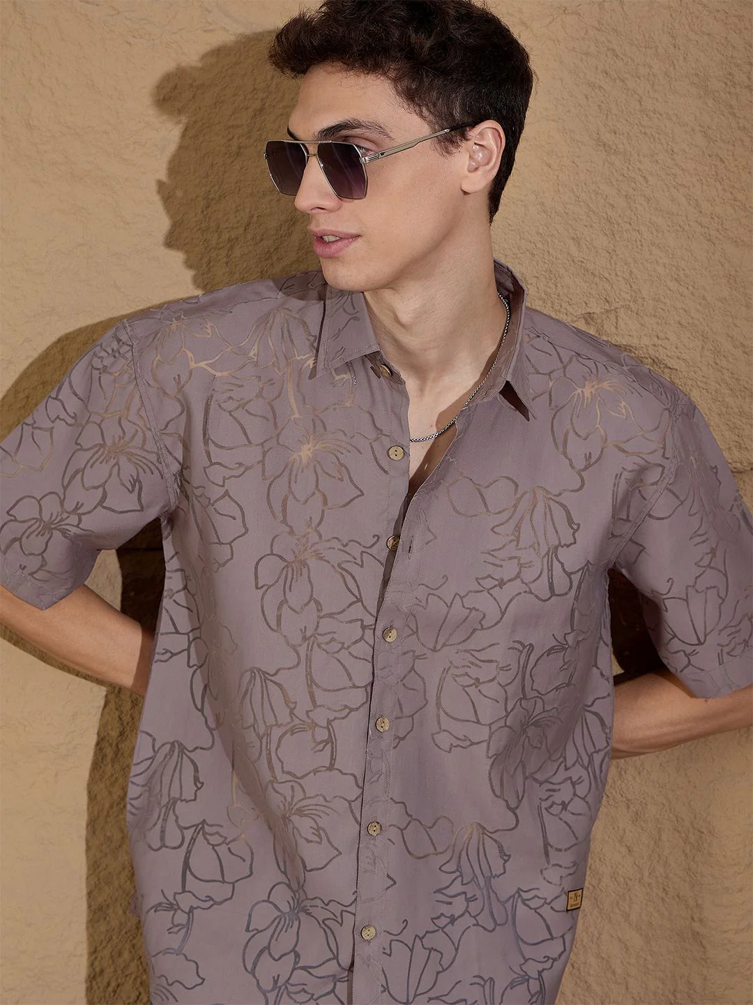 DENNISON Men Semi Sheer Floral Printed Oversized Shirt - Image 3